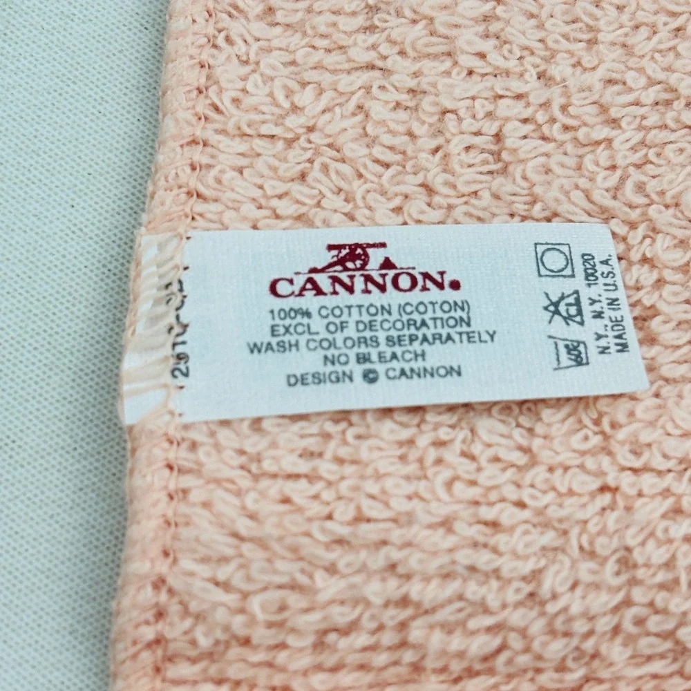 Vintage Cannon Towel Set Bath Hand Washcloth Light‎ Peach Lace Trim Cotton